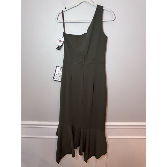 XSCAPE One Shoulder Asymmetric Hem Gown STYLE: 4840X Olive Green Sz 12 NWT $239 - Picture 11 of 15